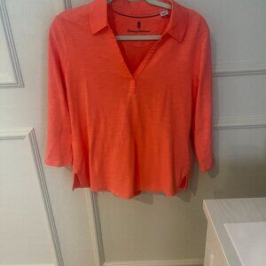 Tommy Bahama Women Collar 3/4 sleeve shirt Size M Coral